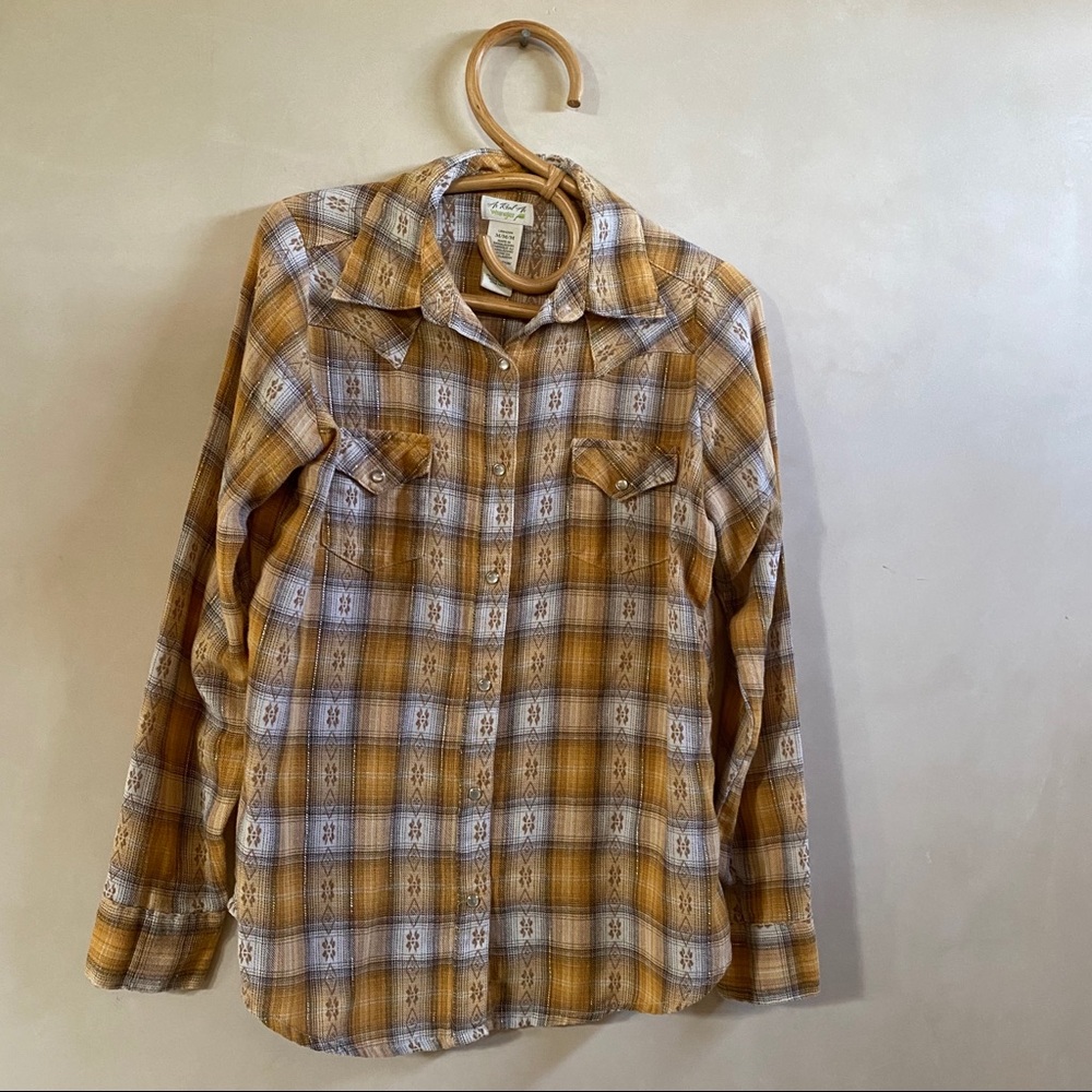 Plaid Yellow Western With Pearl Glass Buttons